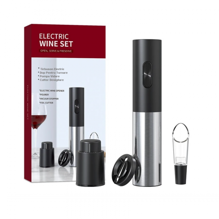 Cadou Barbati, Set Tirbușon Electric cu Accesorii Pentru Vin [2]