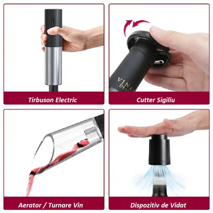 Cadou Barbati, Set Tirbușon Electric cu Accesorii Pentru Vin [3]