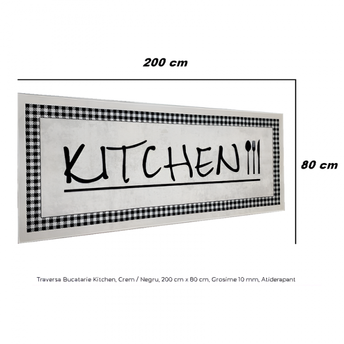 Traversa Bucatarie Kitchen, Crem / Negru, 200 cm x 80 cm, Grosime 10 mm, Atiderapant [3]
