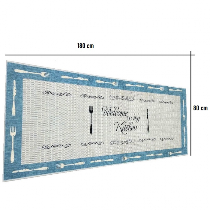 Traversa Bucatarie Welcome to my Kitchen Coffe , Unt / Bleu, 190 cm x 80 cm, Grosime 10 mm, Atiderapant [3]