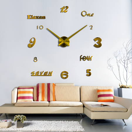 Decoratiuni Casa - Ceas de perete, Oglinda Acrilica, Auriu, marime mare, Fara zgomot