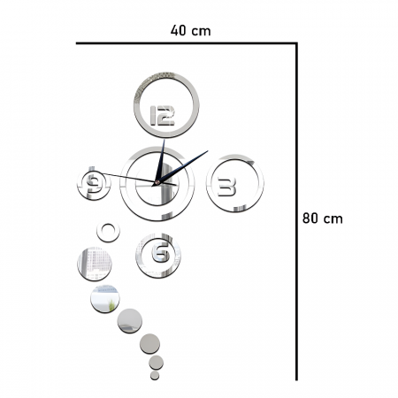 Ceas Decorativ Oglinda Acrilica, Fara Zgomot, 80 cm x 40 cm, Planetar, Argintiu [2]