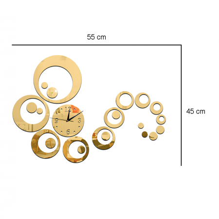 Ceas Decorativ Sticker, Fara Zgomot, 550 mm x 450 mm, Planetar, Auriu [1]