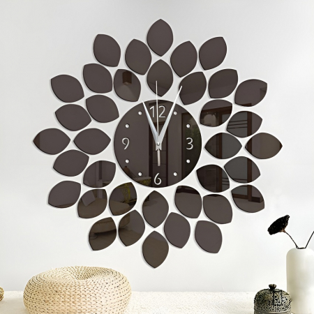 Ceas Decorativ Sticker, Fara Zgomot, Black Flower, 550 mm x 550 mm [0]