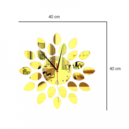 Ceas Decorativ Sticker, Fara Zgomot, Floare, 400 mm x 400 mm, Auriu [4]