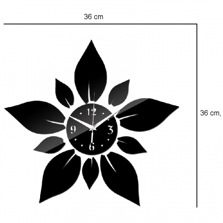 Ceas Decorativ Sticker, Fara Zgomot, Floral, 360 mm x 360 mm, Negru [4]