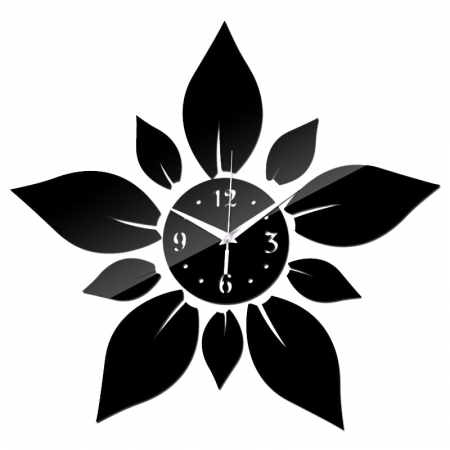 Decoratiuni Casa - Ceas Decorativ Sticker, Fara Zgomot, Floral, 360 mm x 360 mm, Negru