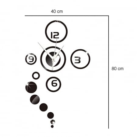 Ceas Decorativ Sticker, Fara Zgomot, Planetar, 800 mm x 400 mm, Negru [4]