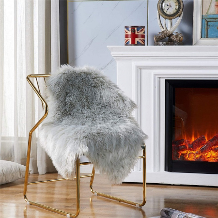 Covor Blana Sintetica Decorativa Cu fir lung, 70 cm x 100 cm, Gri Antracit [3]