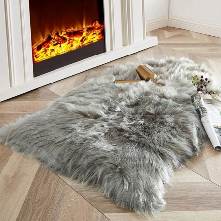 Covor Blana Sintetica Decorativa Cu fir lung, 70 cm x 100 cm, Gri Antracit [2]