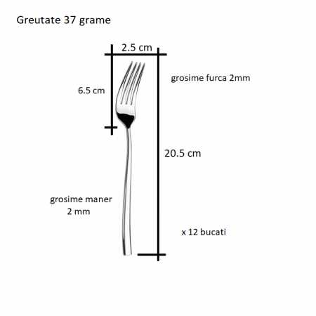 Furculita Servire Masa, Inox, Set 12 buc, Finisate Lucios, Argintiu, Greutate 37 g, 20.5 cm x 2.5 cm , Grosime Maner 2 mm, Grosime Furca 2 mm [2]