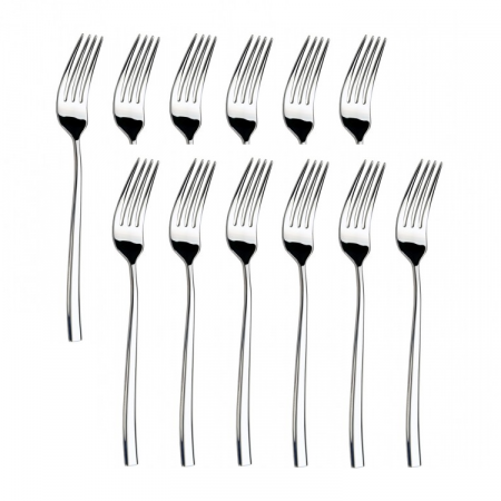 Furculita Servire Masa, Inox, Set 12 buc, Finisate Lucios, Argintiu, Greutate 37 g, 20.5 cm x 2.5 cm , Grosime Maner 2 mm, Grosime Furca 2 mm [1]