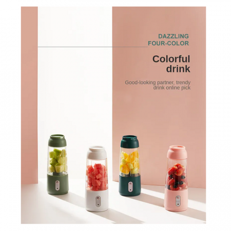 Blender Portabil, Mini Blender, 300 ml, Roz [7]