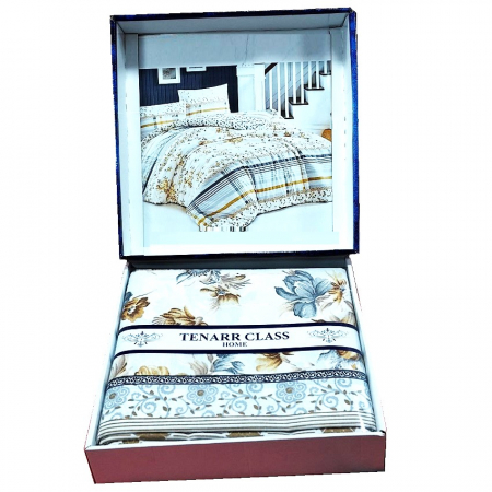 Lenjerie Pat, 4 Piese, 2 Persoane, Alb / Imprimeu Floral, Bumbac, 1 cearceaf 240 cm x 250 cm, 1 Husa pilota 200 cm x 220 cm, 2 Fete de perna 50 cm x 60 cm [0]