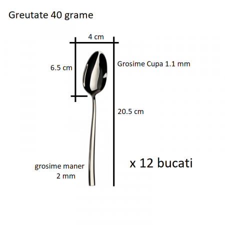 Lingura Servire Masa, Inox, Set 12 buc, Finisate Lucios, Argintiu, Greutate 40 g, 20.5 cm x 4 cm , Grosime Maner 2 mm, Grosime Cupa 1.2 mm [1]