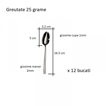 Lingurita Servire Masa, Inox, Set 12 buc, Finisate Lucios, Argintiu, Greutate 25 g, 16.5 cm x 3.2 cm , Grosime Maner 2 mm, Grosime Cupa 1.2 mm [1]