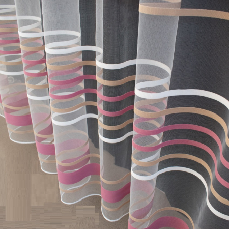 Perdea Decor Fereastra, Tul Transparent, Alb / Roz Pudra / Capucino, Art Decor, La Metru [1]