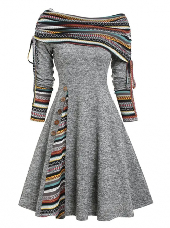 Rochii Dama - Rochie Striped cu Mâneci Lungi - Look Trendy 2024