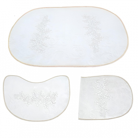 Covorase baie - Set 3 covorase Baie, Broderie, Snur Auriu, Catifelate, Cauciucate