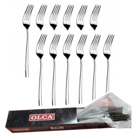 Bucatarie - Furculita Servire Masa, Inox, Set 12 buc, Finisate Lucios, Argintiu, Greutate 37 g, 20.5 cm x 2.5 cm , Grosime Maner 2 mm, Grosime Furca 2 mm