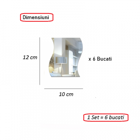 Sticker Acril Decorativ Oglinda, Creativ, 12 cm x 10 cm x 6 bucati, Argintiu [3]