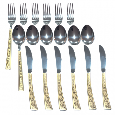 Ustensile gatit - Set Tacamuri Aurii Servit Masa 18 Piese, Auriu / Argintiu, Stil Versace