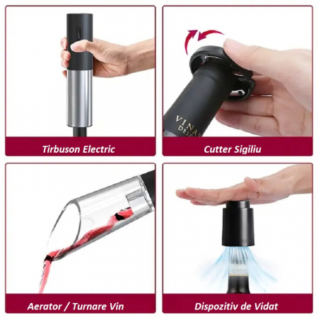 Cadou Barbati, Set Tirbușon Electric cu Accesorii Pentru Vin [2]