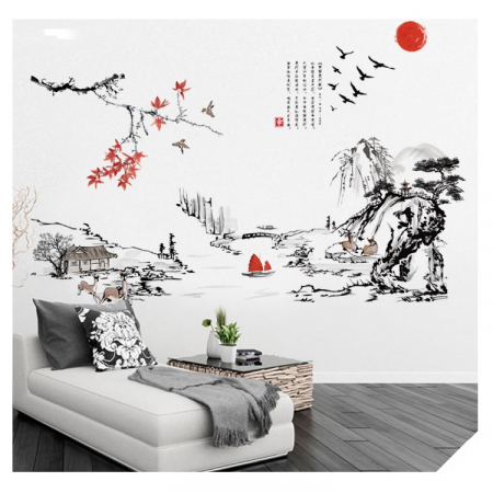 Stiker Acril Oglinda Creativ - Sticker Decorativ 3D, Peisaj Munte, Big size, 100 cm x 130 cm, Multicolor
