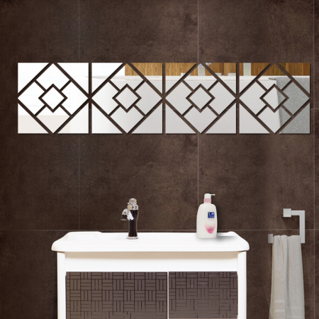 Stiker Acril Oglinda Creativ - Set Stickere Acril Decorativ, Geometric, 200 mm x 200 mm x 4 bucati