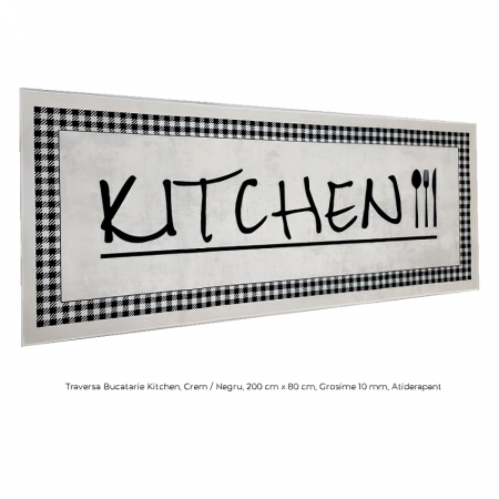 Covoare - Traversa Bucatarie Kitchen, Crem / Negru, 200 cm x 80 cm, Grosime 10 mm, Atiderapant