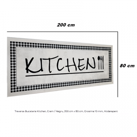 Traversa Bucatarie Kitchen, Crem / Negru, 200 cm x 80 cm, Grosime 10 mm, Atiderapant [2]