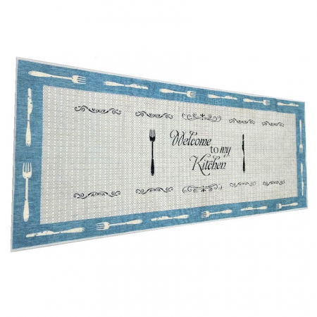 Traversa Bucatarie Welcome to my Kitchen Coffe , Unt / Bleu, 190 cm x 80 cm, Grosime 10 mm, Atiderapant [0]