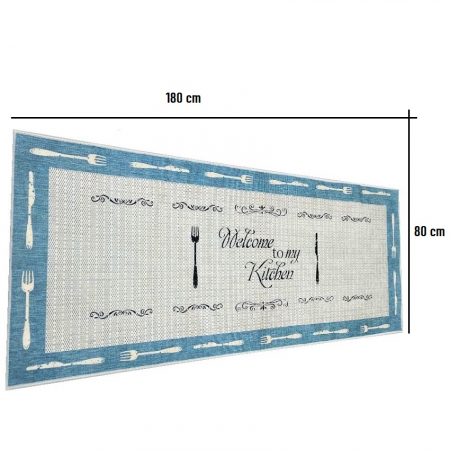 Traversa Bucatarie Welcome to my Kitchen Coffe , Unt / Bleu, 190 cm x 80 cm, Grosime 10 mm, Atiderapant [2]