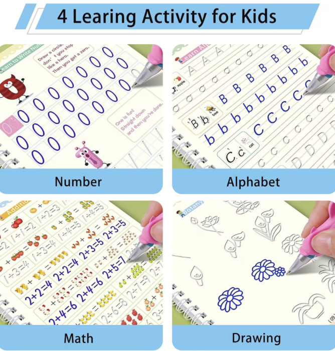 Set cu 4 caiete de lucru si stilou magic pentru scris si desenat Sank Magic, rechizite scolare, multicolor, 19 cm X 13 cm [3]