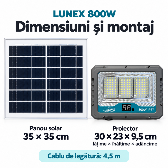 Kit proiector solar Innova Lunex 800W cu panou separat, telecomandă și cablu de conectare [6]