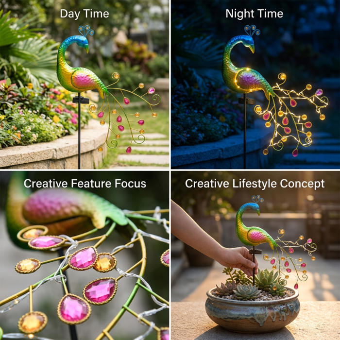 Lampa Solara Decorativa Paun LED – Iluminare Eleganta pentru Gradina Ta [9]