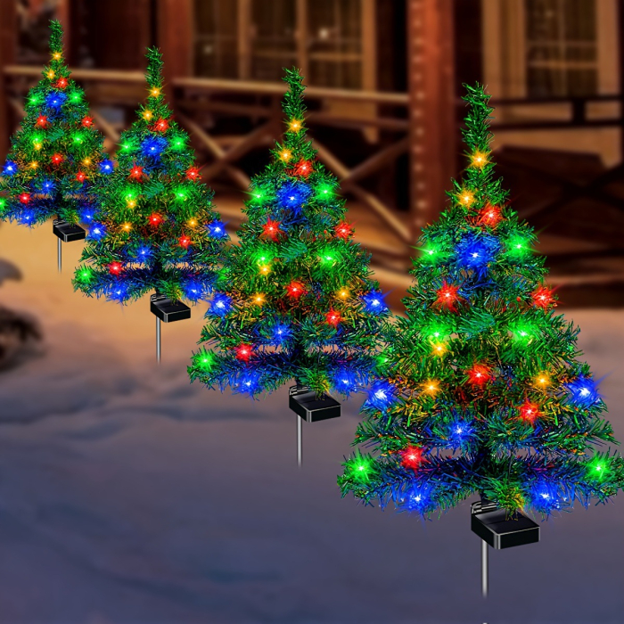 Set 2 x Brad Decorativ Solar cu Lumini LED Multicolore – Functionare Automata Zi/Noapte pentru Decor de Craciun Exterior - Copie [1]