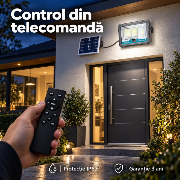 Kit proiector solar Innova Lunex 800W cu panou separat, telecomandă și cablu de conectare [2]