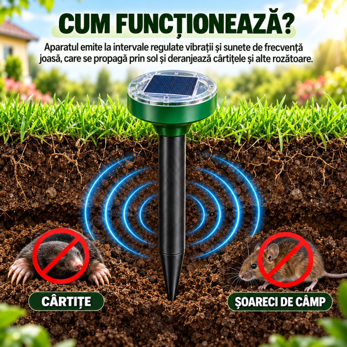 Set aparate solare anti-cârtițe și rozătoare, cu ultra sunete și vibrații – 4, 8 sau 16 bucăți [5]