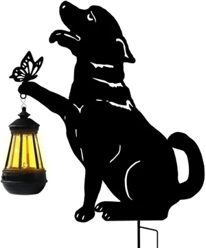 Set 2 Decoratiuni Solare de Gradina, Model Catelus cu Felinar LED si Fluture, din Metal [2]