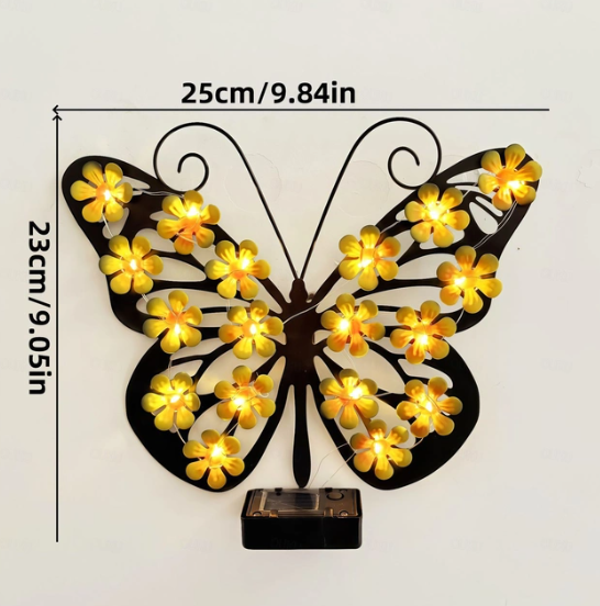 Set 2 / 4 Fluturi Solari Decorativi de Pus pe Perete sau Gard, cu Lumini LED, Culori Roz si Galben [5]