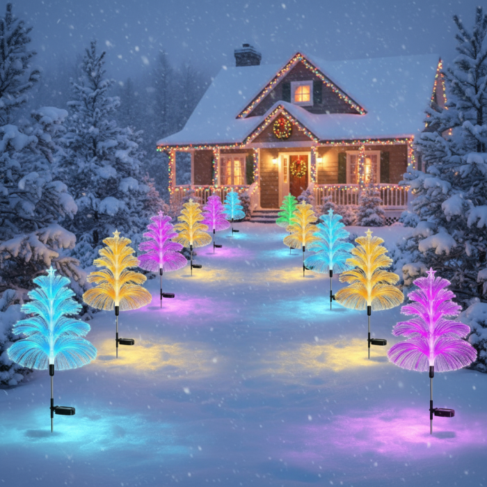 Set 2 Lampi Solare Fountain cu Fibra Optica – Iluminare Multicolora pentru Decor de Craciun Exterior [7]