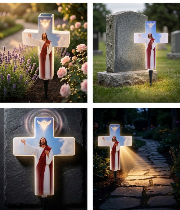✝️ Cruce Solara Decorativa LED – Lumina Calda pentru Comemorare si Liniste [3]