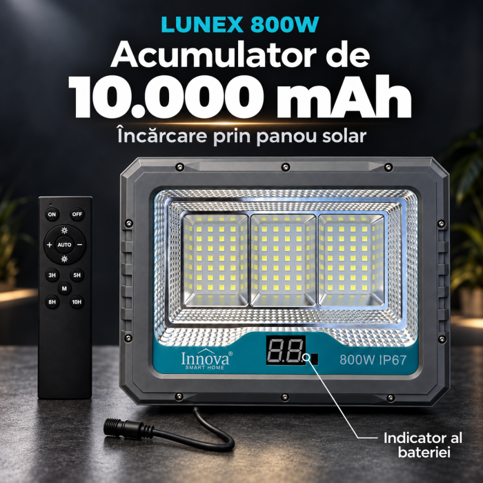 Kit proiector solar Innova Lunex 800W cu panou separat, telecomandă și cablu de conectare [3]