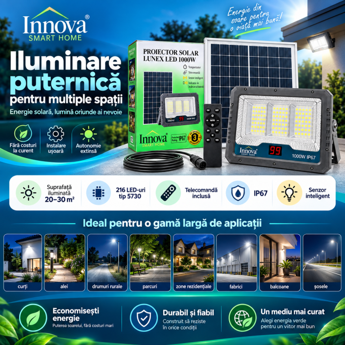 Kit proiector solar Innova Lunex 1000W cu panou separat, telecomandă, cablu și ambalaj [6]