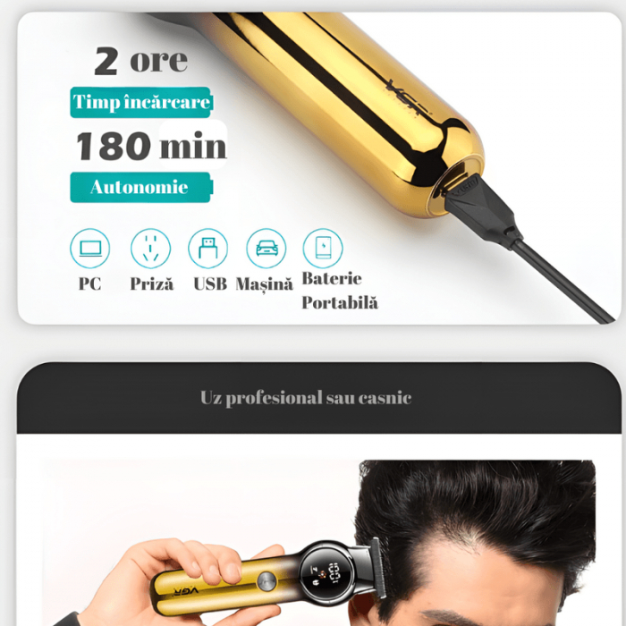 Aparat de Tuns Profesional VGR V-989 pentru Barba Contur & Corp Afisaj LED cu Acumulator Lame din Otel Inoxidabil [4]