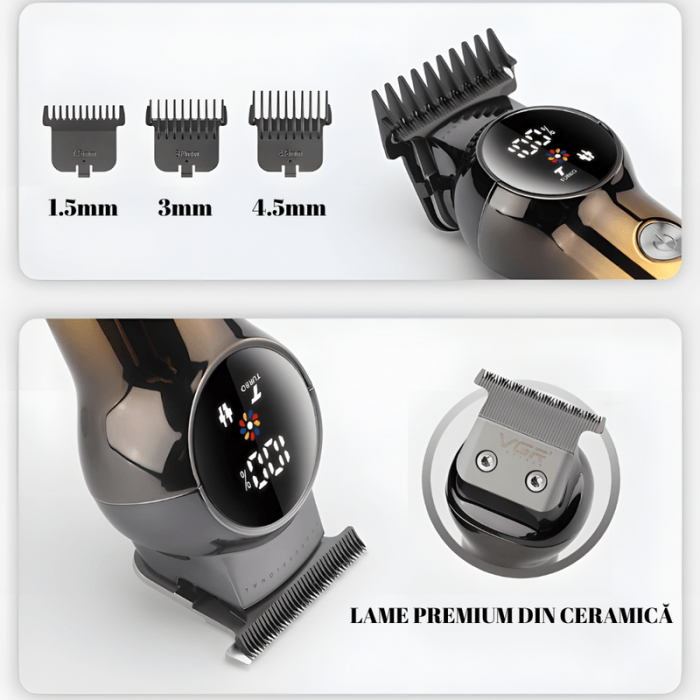 Aparat de Tuns Profesional VGR V-989 pentru Barba Contur & Corp Afisaj LED cu Acumulator Lame din Otel Inoxidabil [3]