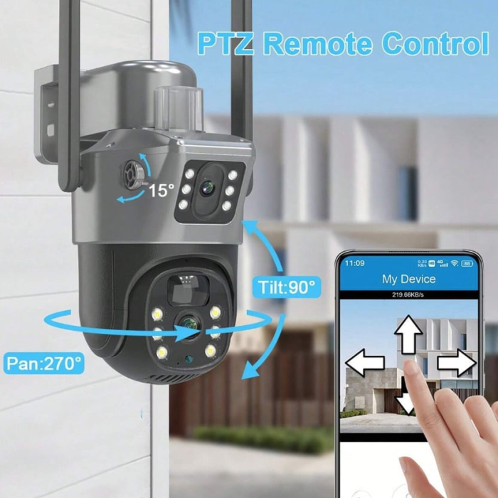 Cameră de Supraveghere Duală cu Panou Solar, Conectivitate SIM/WiFi, Senzor de Mișcare, Lentile Duble, 2K HD 6MP și 4G [2]