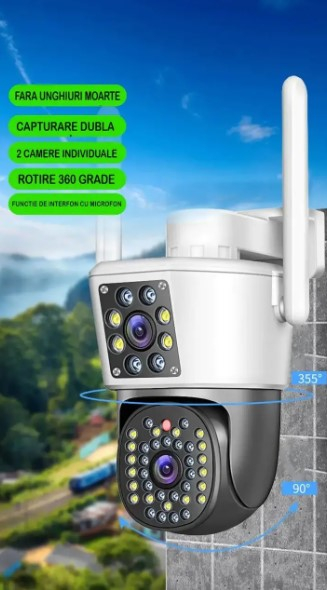 Camera de Supraveghere Duală Jortan 8293, 6MP,  WiFi sau Cablu, Ip66 , 44Led + cadou card 32gb [2]