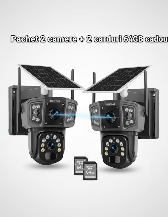 Set 2 x Camera Supraveghere Solara Dubla INNOVA 4G , 6MP , Full HD, PTZ 360°, baterie 12000mAh, vedere nocturna, audio bidirectional, O-KAM PRO, 3 ani garantie [1]